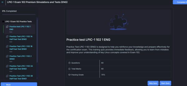 Quiz menu ENG LPIC-1 Exam 102 practice test quiz dashboard