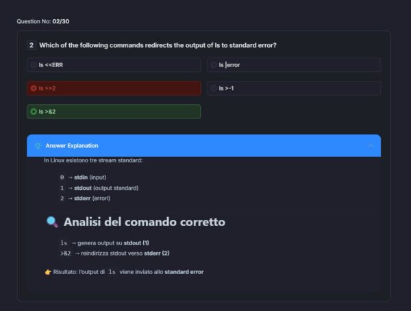 Quiz Linux sulla redirezione di ls verso stderr