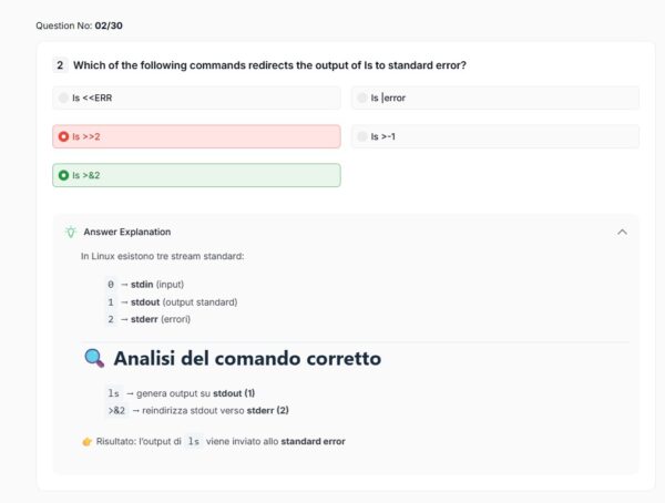 Quiz Linux sulla redirezione di ls verso stderr